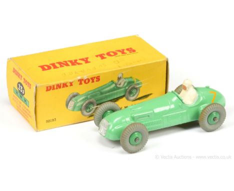 Dinky 23j HWM Racing Car - pale green, mid-green ridged hubs with grey treaded tyres, silver trim, yellow racing number 7, fi