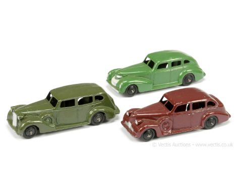 Dinky 39 Series to include; 39a Packard - dark green, black ridged hubs; 39d Buick - maroon, black ridged hubs &amp; 39e Chry