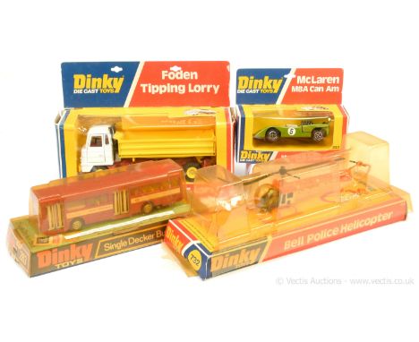 Dinky Group to include; 223 McLaren M8A - green, white interior, black base &amp; engine, Speedwheels; 283 Single Decker Bus 