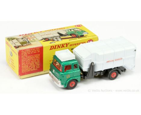 Dinky 978 Bedford Refuse Wagon - green cab, light grey back, red interior &amp; plastic hubs, silver trim with 2 x bins - ove