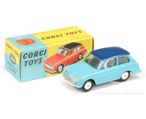Corgi 216 Austin A40 Saloon - light blue body, dark blue roof, sliver trim, flat spun hubs - Excellent (does have some small 