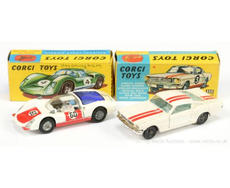 Corgi 325 Ford Mustang Fastback "Competition Model" - off-white with red bonnet, roof &amp; boot stripes, pale blue interior,