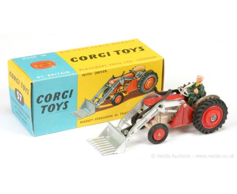 Corgi 57 Massey Ferguson 65 Tractor with Fork - beige, red including plastic hubs, silver steering wheel, arms and forks, cor