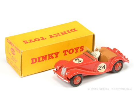 Dinky 108 MG Midget Sports Car - red including ridged hubs with smooth tyres, brown interior and tonneau, figure driver, silv