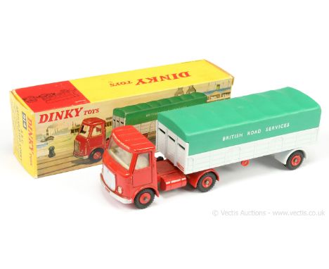 Dinky 914 AEC Articulated Lorry "British Road Services" - red cab and plastic hubs, off white interior, chrome grille, light 