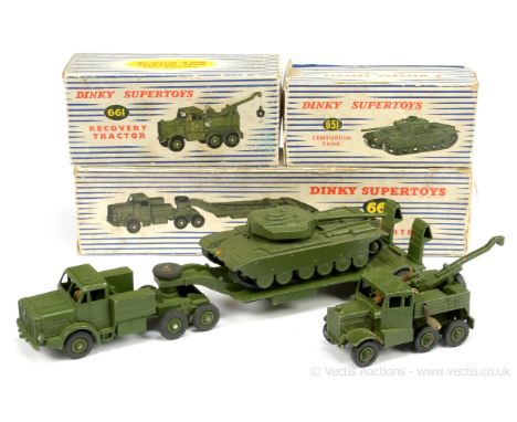 Dinky Military 651 Centurion Tank - green including metal rollers with black rubber tracks; 660 Mighty Antar - green includin