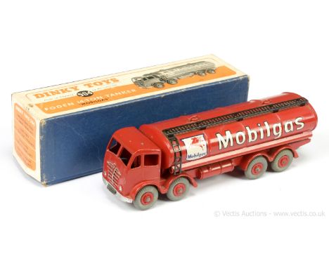 Dinky 504 Foden (type 2) 14 -Ton "Mobilgas" Tanker - finished in red, including Supertoy hubs with grey treaded tyres, black 