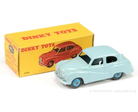 Dinky 40j Austin Somerset Saloon - pale blue, silver trim, mid-blue ridged hubs with smooth tyres, (40j baseplate lettering) 