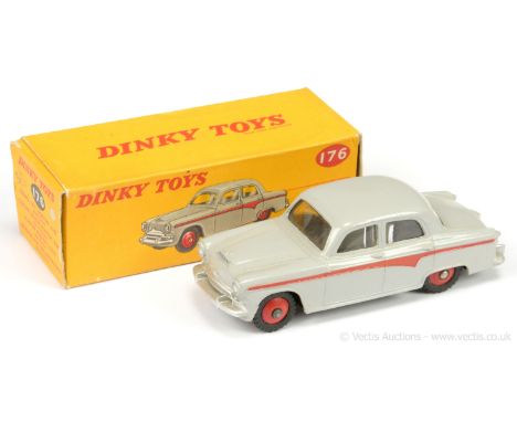 Dinky 176 Austin A105 Saloon - grey body, red side flashes and ridged hubs with treaded tyres, silver trim - Excellent Plus a