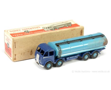 Dinky 504 Foden (Type 1) 14-ton Tanker - two-tone blue, ridged hubs with treaded tyres, silver trim and side flashes, black m