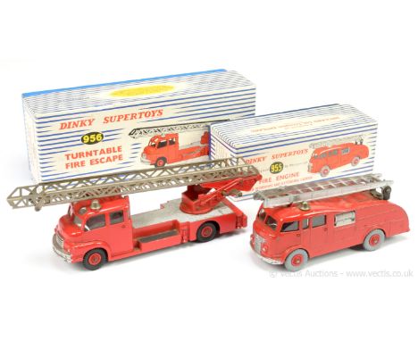 Dinky 955 Fire Engine with extending ladder - finished in red including Supertoy hubs with grey treaded tyres, silver trim &a