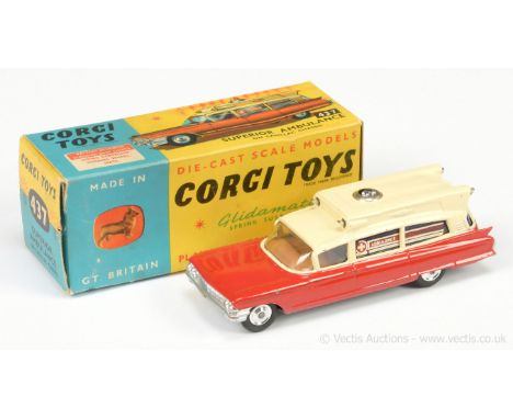 Corgi 437 Superior "Ambulance" - two-tone cream, red, silver trim, spun hubs, clear roof light - this battery-operated issue 