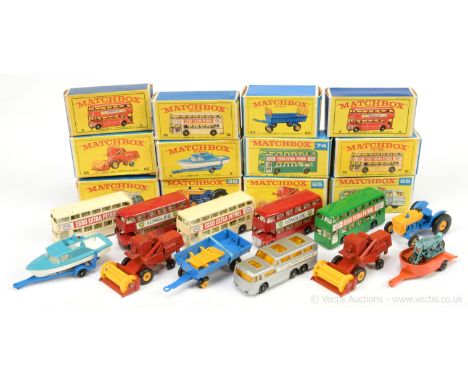 Matchbox Regular Wheels group to include 5d London Bus; 39c Ford Tractor; 2 x 65c Claas Combine Harvester, plus others - cond