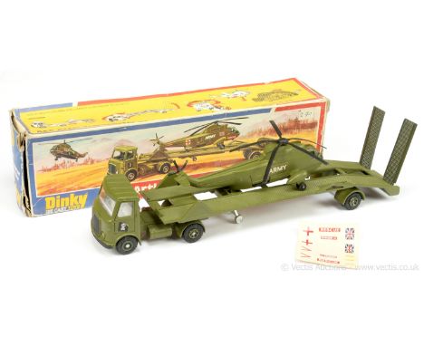 Dinky 618 Military AEC Artic Transporter with Helicopter - finished in green including plastic hubs, pale grey interior - com