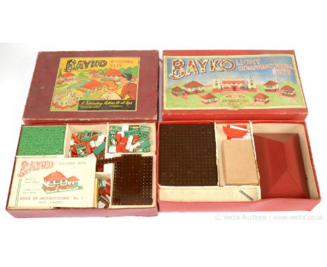 Bayko Building Sets - a pair (1) No.2 outfit comprising of various items finished in mainly green, white, red &amp; brown - a