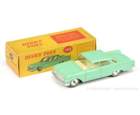 Dinky 148 Ford Fairlane - light green body, cream interior, silver trim, spun hubs with black treaded tyres - Good Plus to Ex