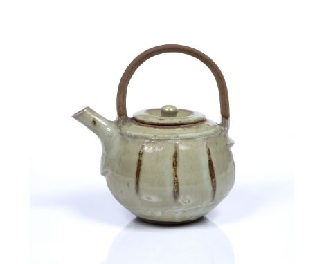 In the Manner of Richard Batterham (born 1936) Stoneware teapot faceted body, pale green glaze glazed over potters mark to ba