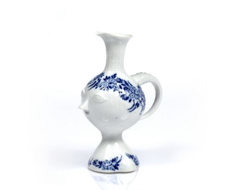 Björn Wiinblad (Danish, 1918-2006) for Rosenthal  Blue and white ceramic Jug  in the form of a head, floral decoration  artis