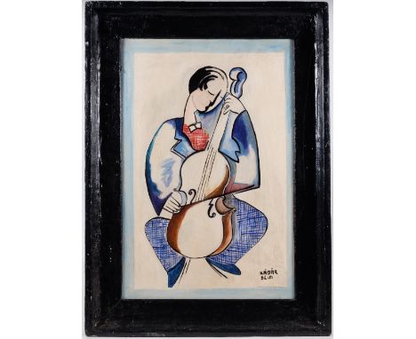 Béla Kadar (1877-1956) Musician playing the double bass oil on canvas signed to lower right black painted frame, 86cm x 63cm 