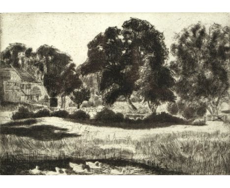 John Copley (British, 1875-1950) Rural scene etching signature to margin framed and glazed, 43cm x 36cm
