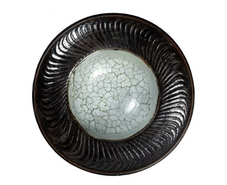 David Leach (British, 1911-2005) for Lowerdown Pottery Large stoneware dish  incised decoration to rim, pale blue crackle gla