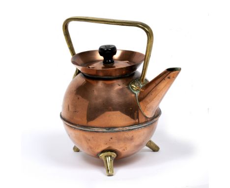 Attributed to Christopher Dresser for Benham &amp; Froud  Copper kettle brass handle and tripod feet  22cm high