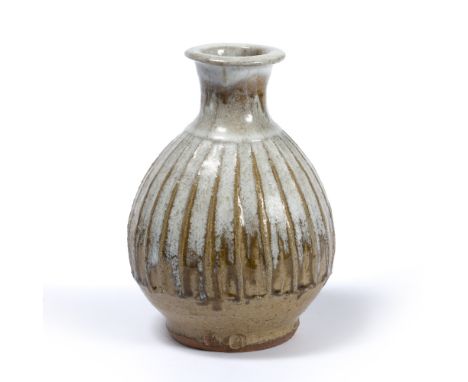 Jim Malone (British, 1946) Stoneware vase faceted form, Nuka glaze potters marks to underside 20cm high