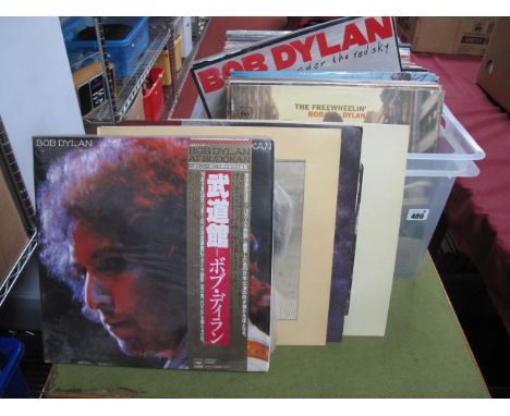 Bob Dylan Collection, over fifty lps and box sets in this notable box, with titles such as At The Budokan (Japanese import), 
