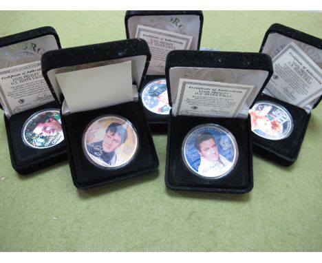 Elvis Presley Commemorative U.S Silver Eagle Coins, five coins each being made of one ounce of silver, celebrating the 25th A