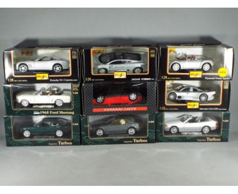 Superior Models, Maisto and others - Nine boxed diecast 1;24 scale model cars. Lot includes Maisto Mercedes CLK-GTR; Superior