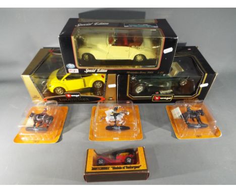 Burago / Bburago / Maisto - three 1:18 scale models comprising Burago Jaguar SS 100 1937, Volkswagen Beetle 1998 and Maisto M