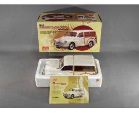 Sun Star - A boxed Limited Edition 1:12th scale Sun Star Morris Minor 1000 Traveller. The model is in cream with red interior