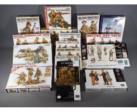 Tamiya, Academy, Dragon, Italeri and Others - 16 boxed 1:35 scale model kits of predominately military personnel. lot include