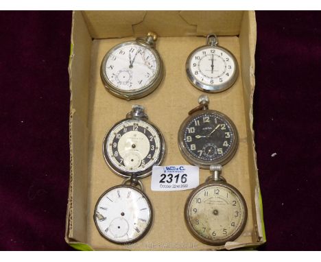 Six Pocket Watches including 'Railway Timekeeper', Ingersoll Ltd, Aviation etc, all a/f.