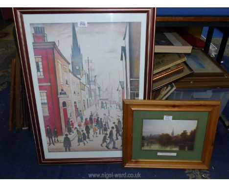 A framed and glazed Lowry Print titled 'An Organ Grinder', 22 1/2" x 30 1/4" along with a framed print titled 'Great Marlow o