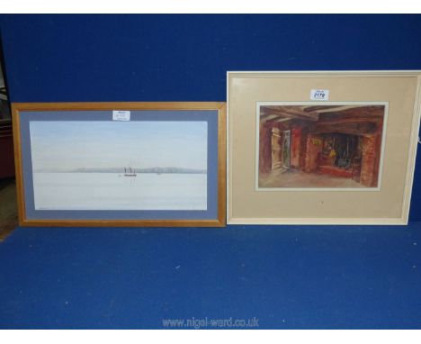 Two framed and mounted Watercolours, one of a seascape with sailing boat and dingy signed lower left Howard, the other of a f