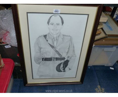 A large framed pencil drawing of a British Army Officer.