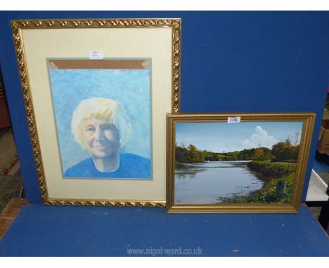 A large framed and mounted Oil on board depicting a portrait of a woman, 19" x 24", plus another smaller oil on board, signed