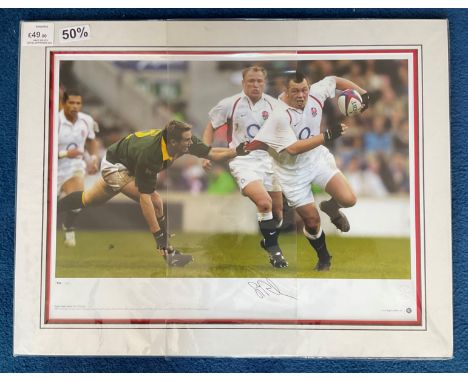 Rugby Steve Thompson signed 25x19 mounted colour limited edition print 316/500 pictured in action for England during their de