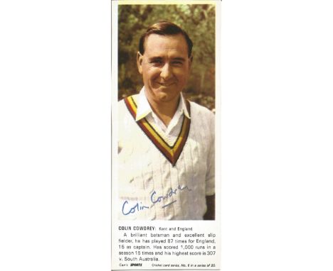 Cricket Colin Cowdrey signed 7x3 colour photo. Michael Colin Cowdrey, Baron Cowdrey of Tonbridge, CBE , 24 December 1932 - 4 