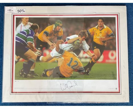 Rugby Will Greenwood signed 25x19 mounted colour limited edition print 186/500 pictured scoring his 25th try for England agai