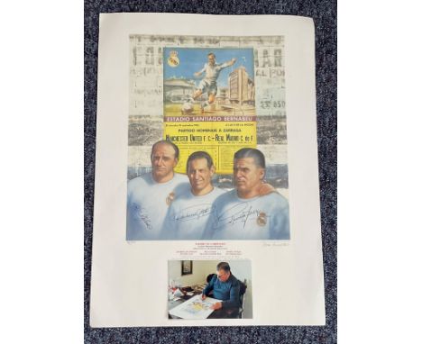 Football Real Madrid Legends multi signed print 23x17 Galerie De Campeones limited edition 47/100 signed by Madrid greats Alf