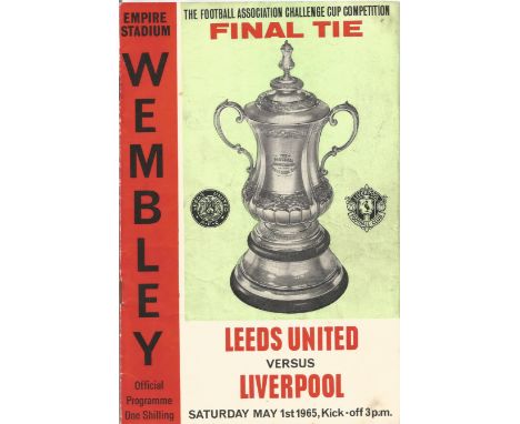 Football Leeds United v Liverpool vintage programme 1965 FA Cup Final 1st May Wembley Empire Stadium. Good condition. All aut