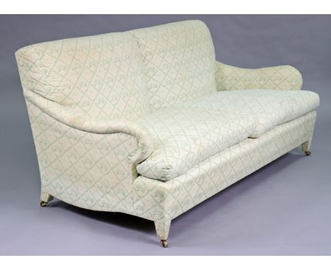 A mid-20th century PORTMAN UPHOLSTERY THREE-SEATER SOFA, in the Howard ‘Bridgewater’ shape, upholstered in original ticking w