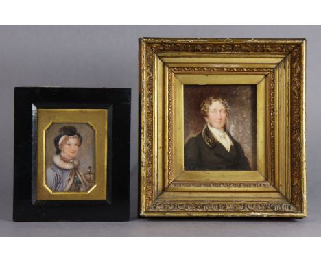 A 19th century portrait miniature of  Mary Queen of Scots, 2¾” x 2”; &amp; another of a gentleman, 3¾” x 3”, each in glazed r