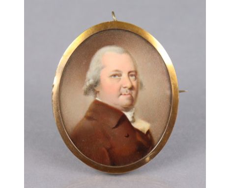 ENGLISH SCHOOL, late 18th century. A portrait miniature of a gentleman, head &amp; shoulder length with short curled grey hai