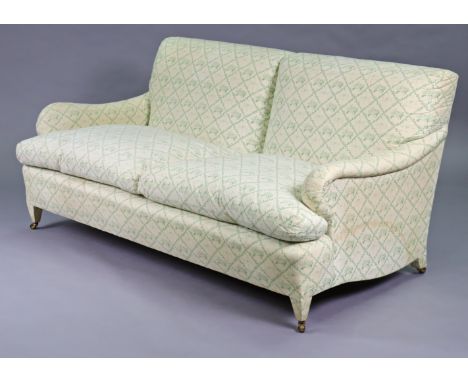 A mid-20th century PORTMAN UPHOLSTERY THREE-SEATER SOFA, in the Howard ‘Bridgewater’ shape, upholstered in original ticking w