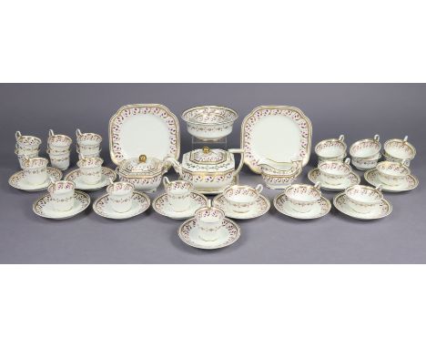 An early 19th century Spode porcelain tea and coffee service decorated in the ‘harebell’ pattern (no 3907) of forty -two piec