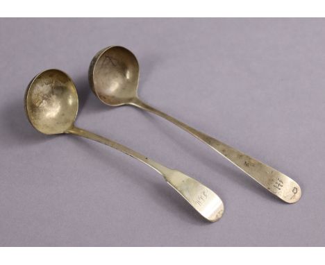 A Scottish George III silver Fiddle pattern toddy ladle, Edinburgh 1808(?) by Wm. Constable; &amp; an Old English ditto, 1807