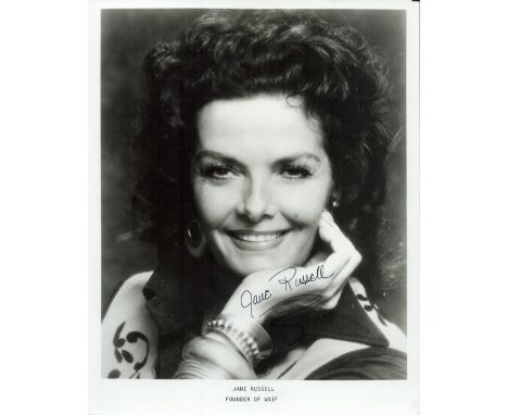 Actor, Jane Russell signed 10x8 inch black and white vintage promo photograph. Russell (June 21, 1921 – February 28, 2011) wa